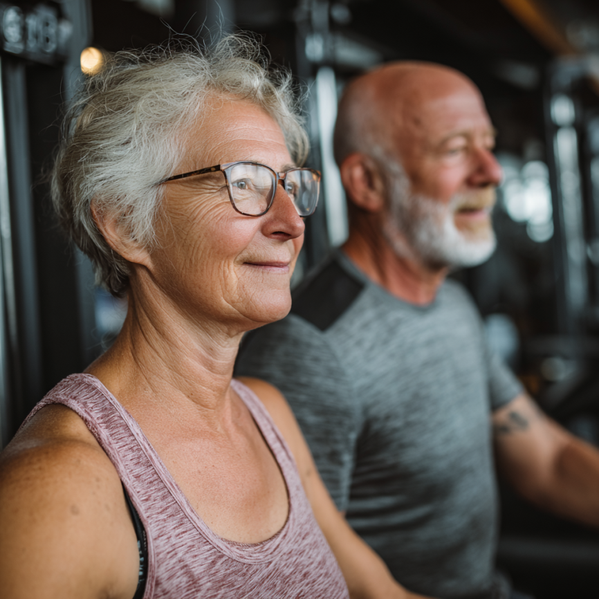 Група літніх людей займається спортом